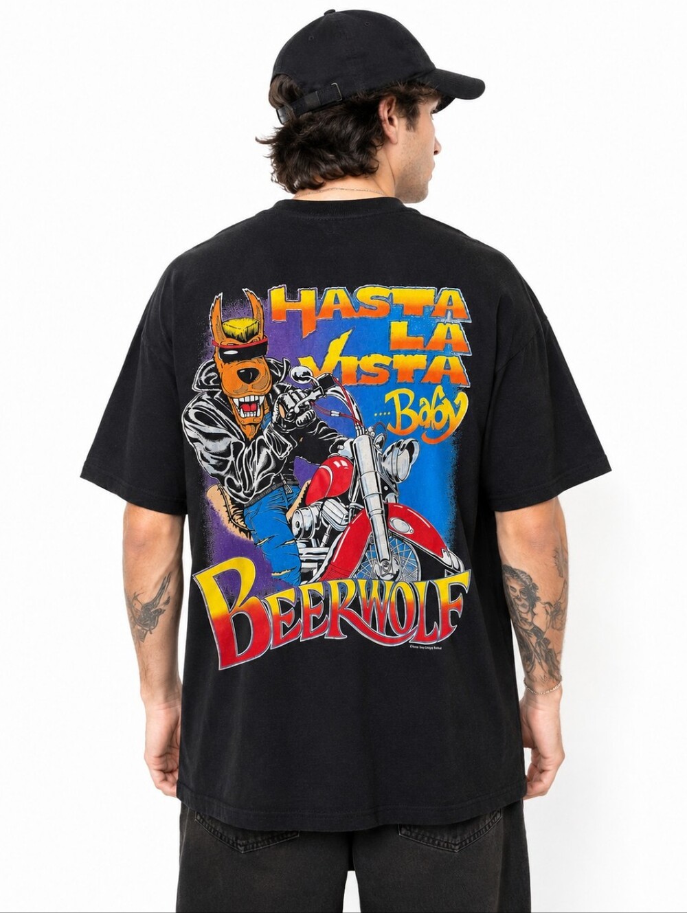 Vintage Novel Teez Beerwolf “Hasta La Vista Baby” Graphic T-Shirt Black XL Made